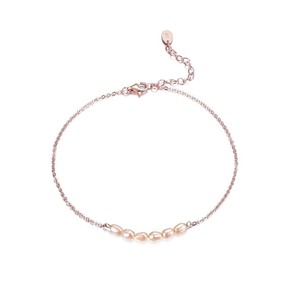 925 Rose Gold Pearl Bracelet Anklet 8'' - Picture 2 of 11